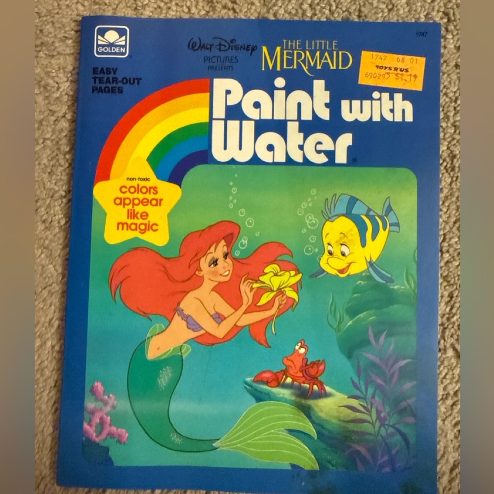 Vintage Disney Little Mermaid Paint With Water Book Ariel Golden